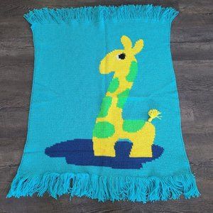 Vintage Crochet Giraffe Baby Blanket Throw